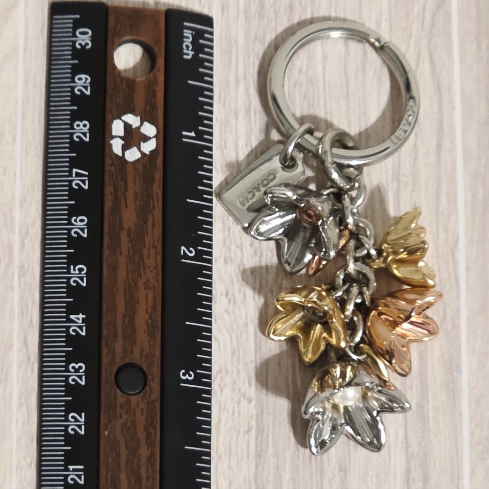 Coach Wildflowers Floral Keychain Bag Purse Charm Silver Rose Gold Tea Leaves - Picture 4 of 7